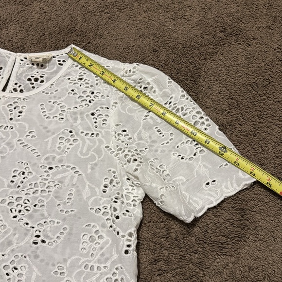 Nicole Miller Artelier Eyelet Blouse-Sz M-White-Cotton-Unlined-Shortsleeved - Picture 11 of 16